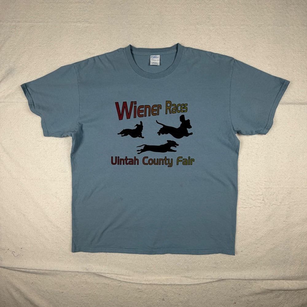 Port & Company Wiener Races Uintah County Fair Blue Graphic T-Shirt Mens XL